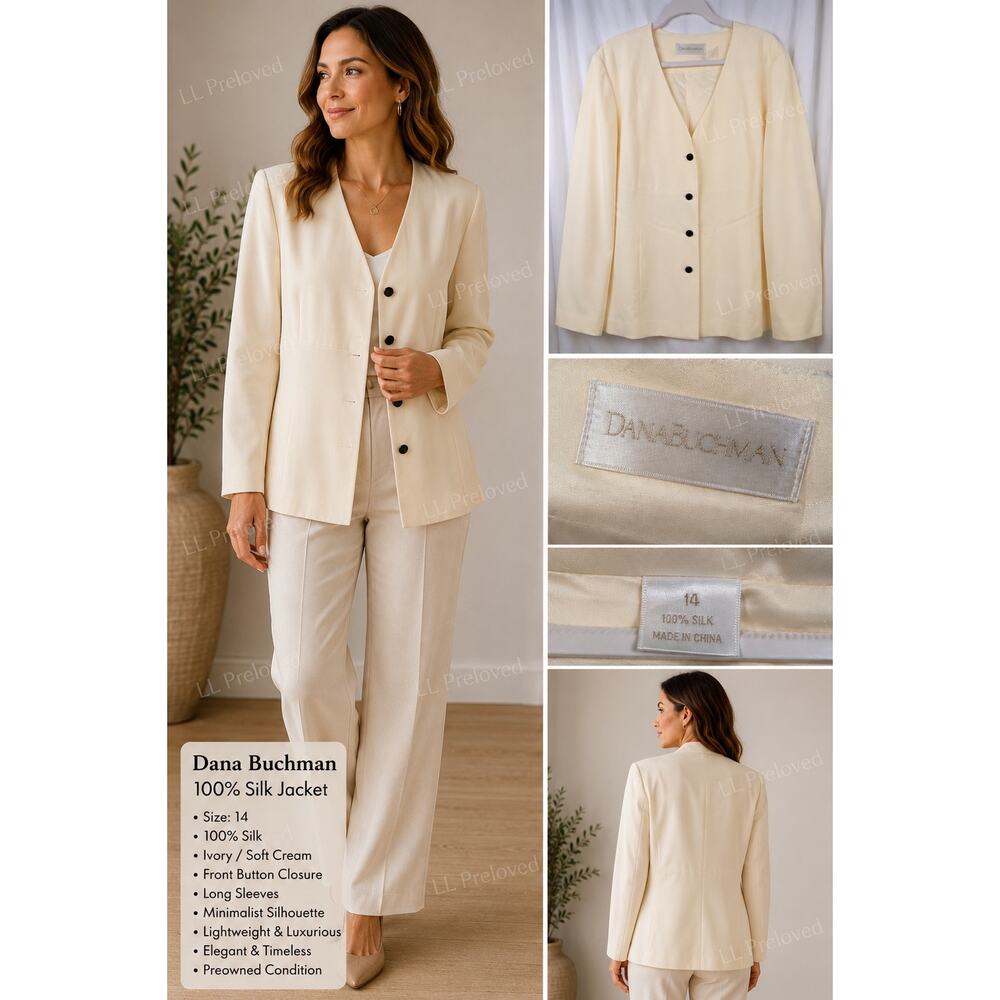 Dana Buchman 100% Silk Open Front Jacket Blazer Women's Sz14 yellow Minimilist